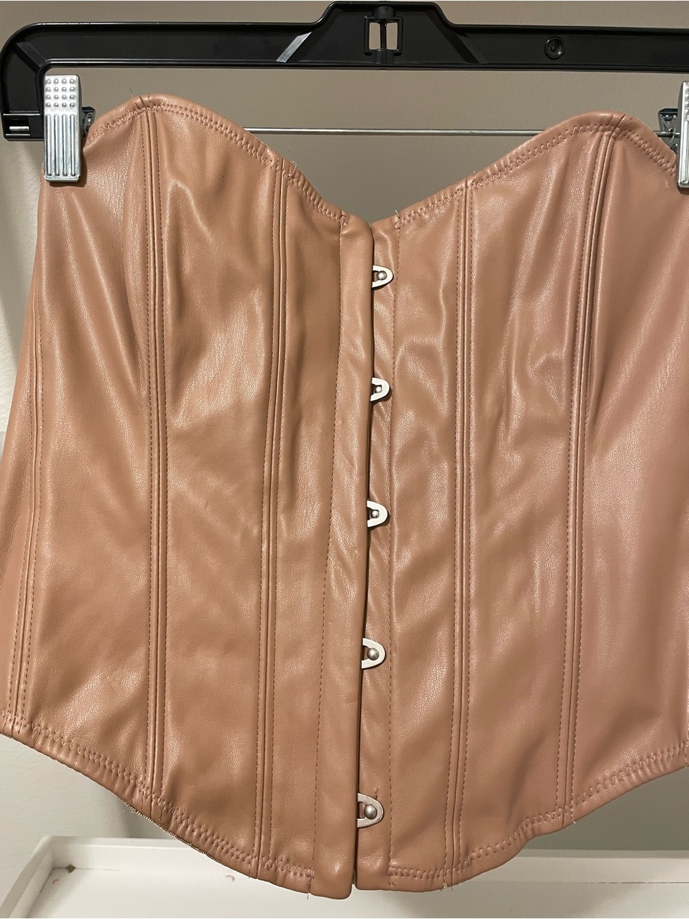 Out From Under Faux Leather Corset Bustier Top – Camel Brown – Size Large